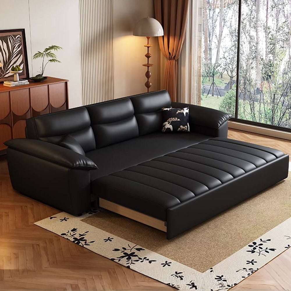 Black pet-friendly faux leather 89.7″ sofa bed in modern living room