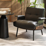 Load image into Gallery viewer, Contemporary Black Leather Lounge Chair with Warm Walnut Wood Details

