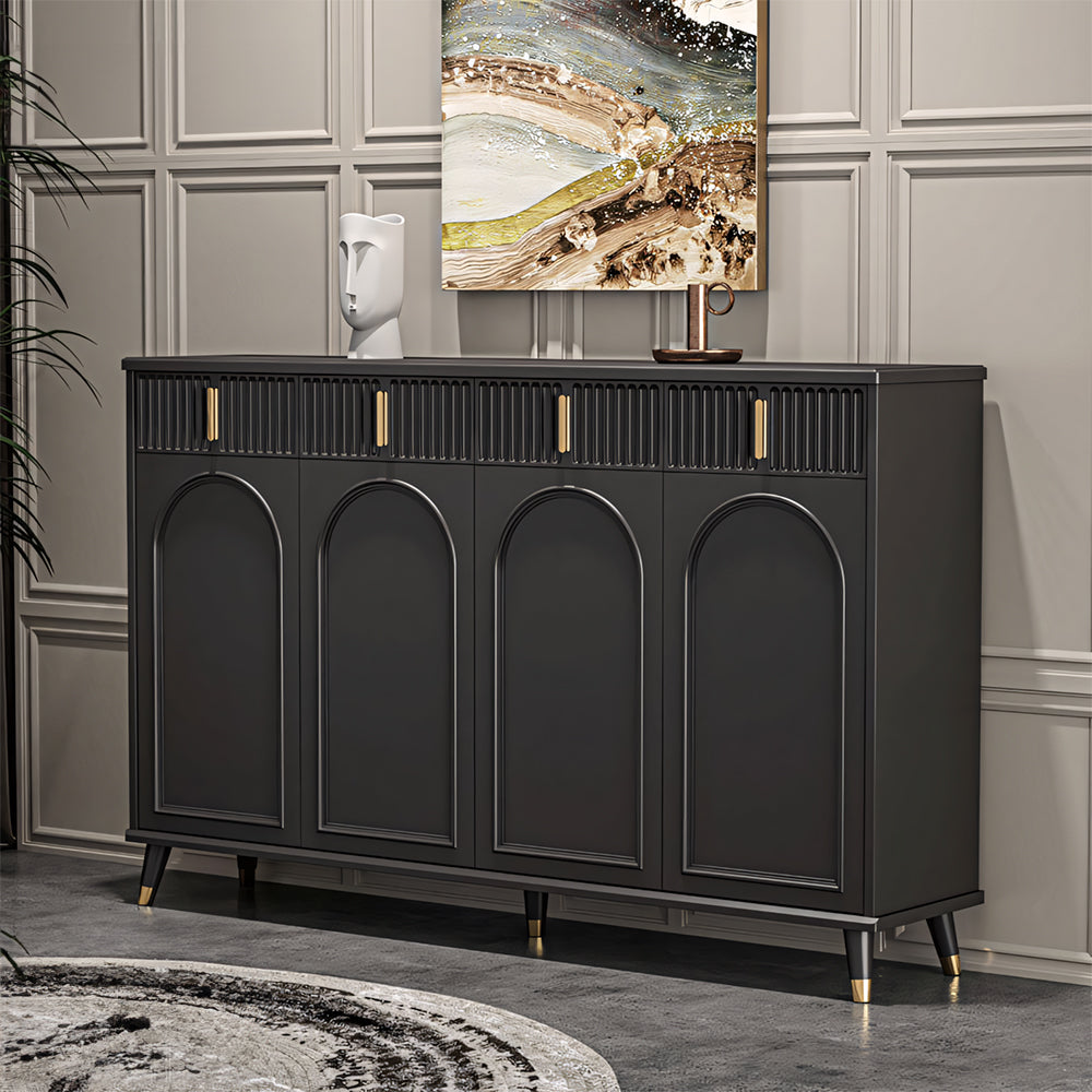 55.1" Modern Luxury Shoe Cabinet with Arched Panel Doors & Gold Accents Elegant Entryway Storage Sideboard