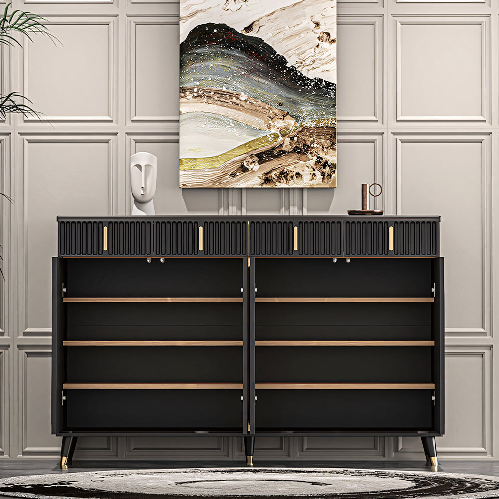 55.1" Modern Luxury Shoe Cabinet with Arched Panel Doors & Gold Accents Elegant Entryway Storage Sideboard