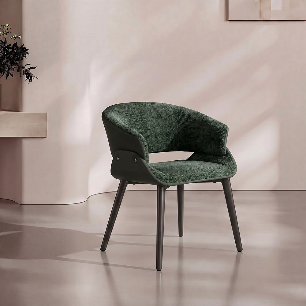 Modern Green Upholstered Dining Chair with Wraparound Back and Metal Legs 1 Piece
