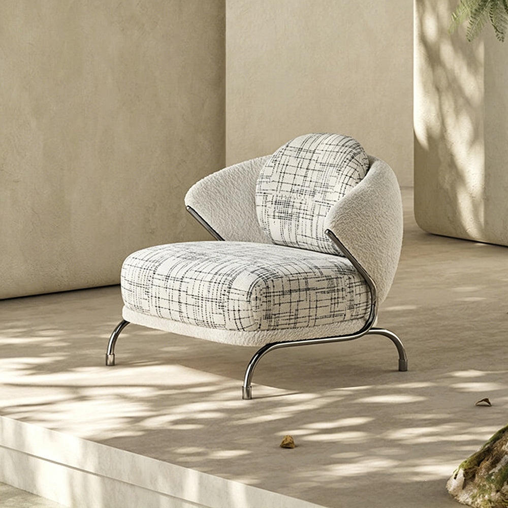 Modern Artistic Lounge Chair with Curved Back and Pattern Upholstered Accent Design
