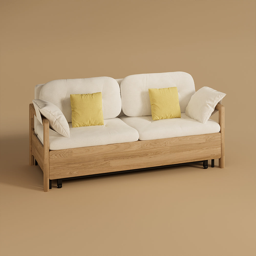 Sofa Bed with Storage Space Convertible Design Solid Wood Sponge Fabric