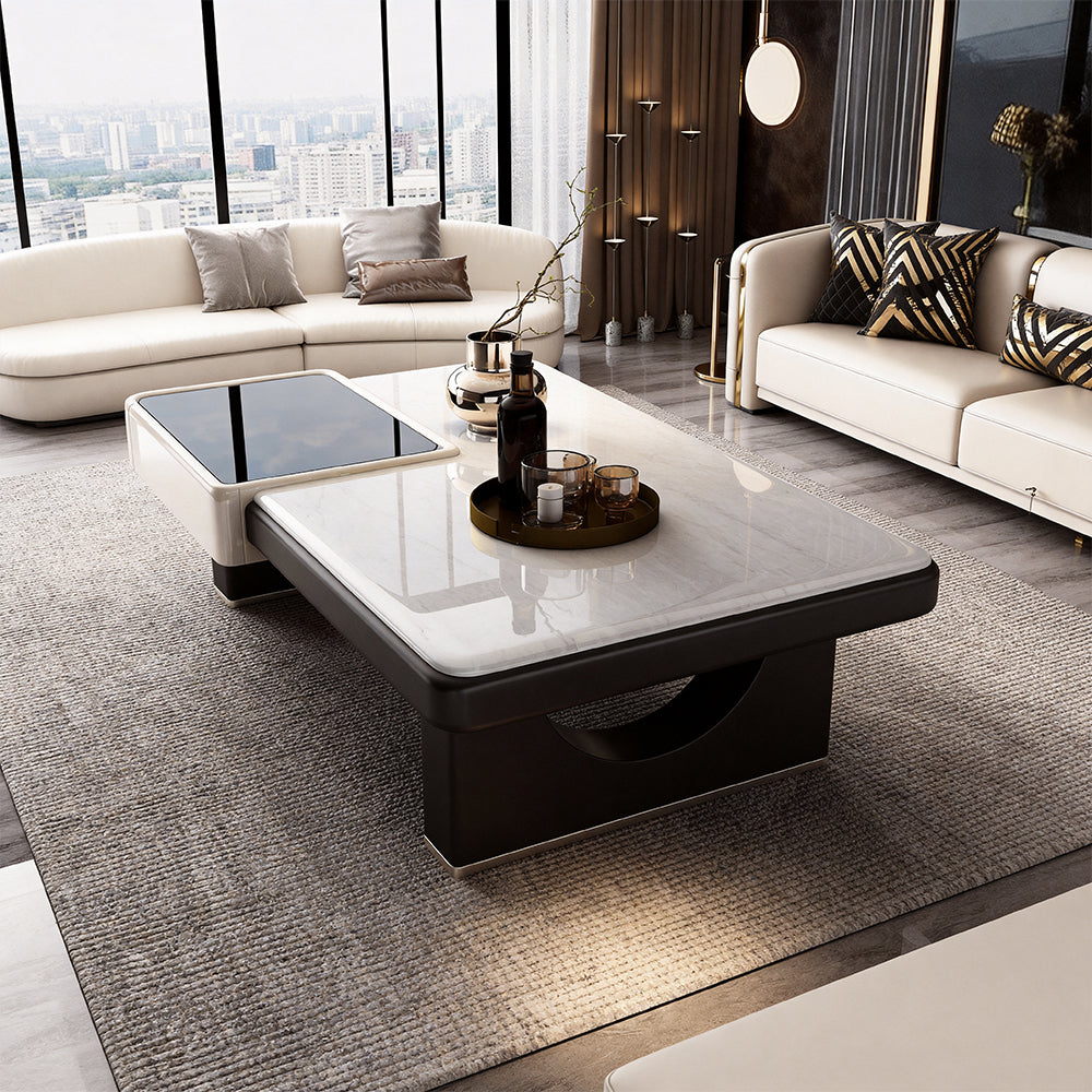 Modern Luxury Coffee Table with Marble Pattern Top and Black Accent Surface