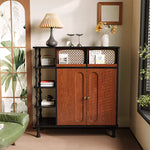 Load image into Gallery viewer, Modern Wooden Shoe Cabinet Entryway Storage with Woven Accent Doors &amp; Open Side Shelves Multifunction Hallway Organizer
