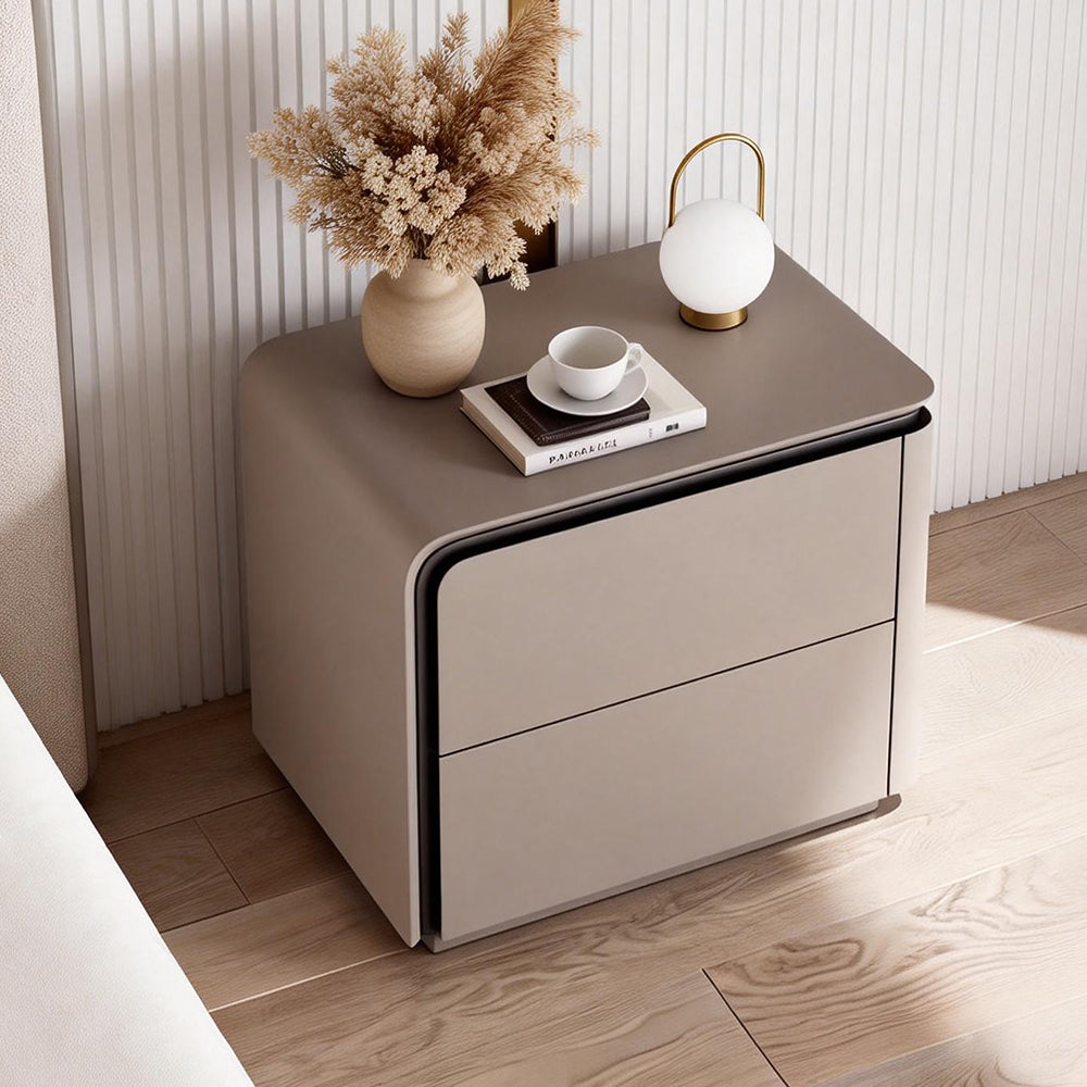 Modern Minimalist Bedside Table with Rounded Edges Two-Drawer Nightstand for Bedroom
