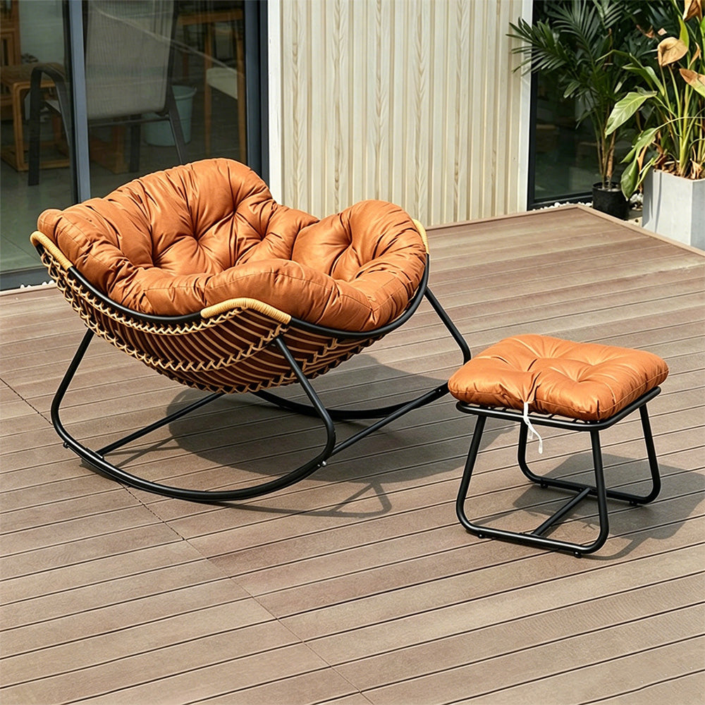 Modern Papasan Lounge Chair with Woven Rattan Frame and Plush Cushion