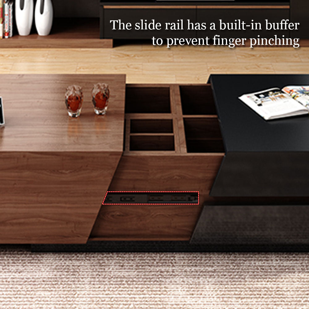 Modern Walnut & Black Extendable Coffee Table Expandable Design with Large-Capacity Storage