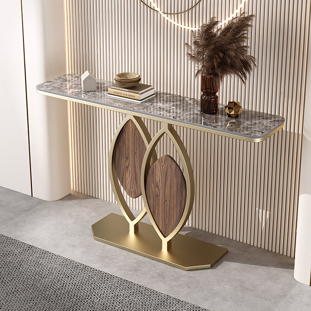 Modern Sintered Stone Entryway Console Table with Gold Metal Artistic Base