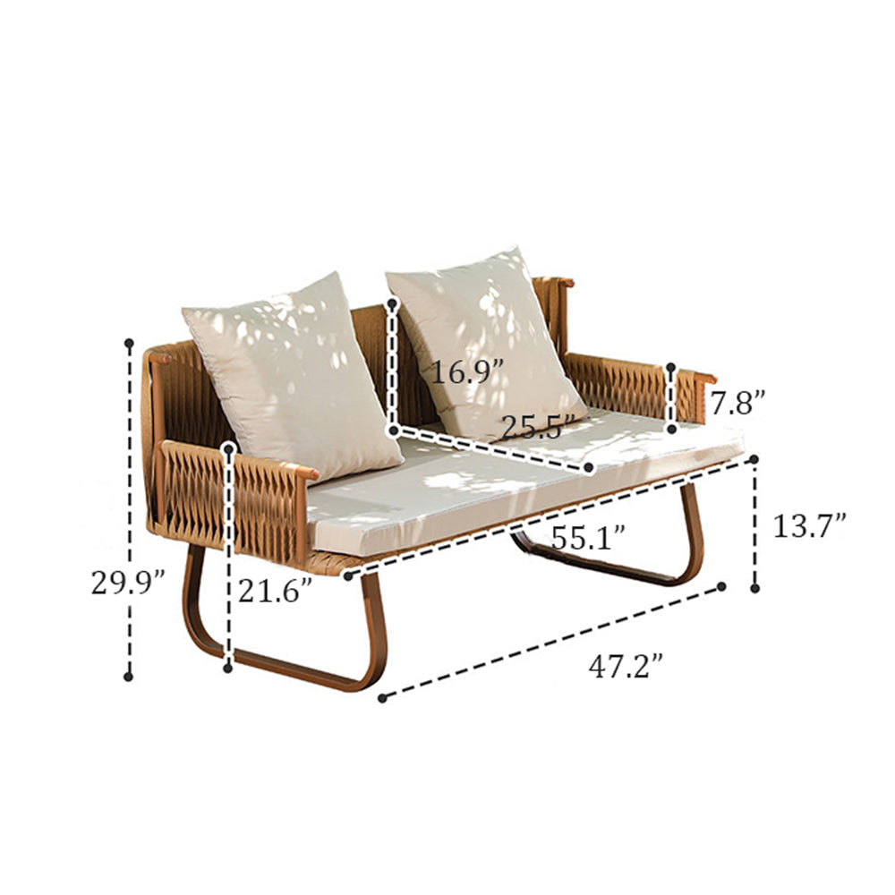 55.1" Outdoor PE Rattan Loveseat with Cushioned Seat and Pillow Backrest