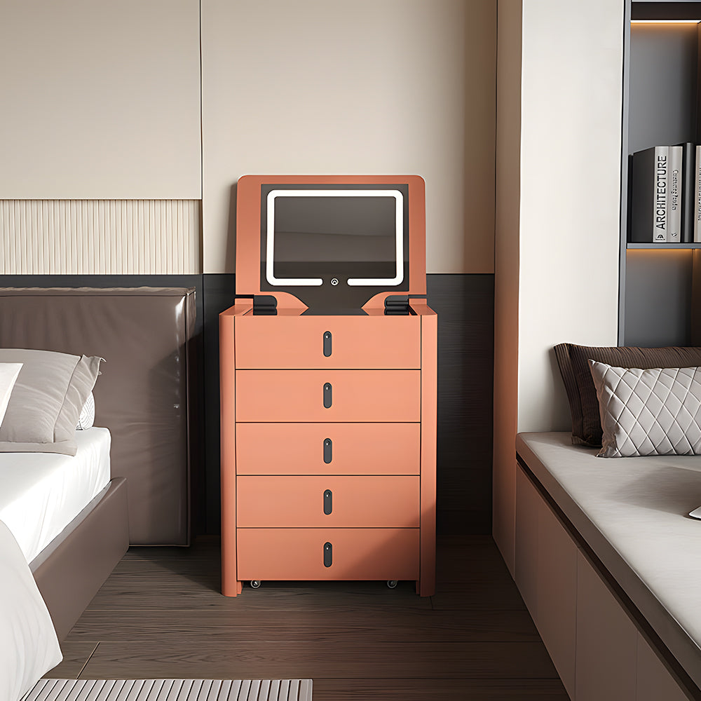 Modern Compact Vanity Desk with Flip Top Mirror Storage Drawers Makeup Cabinet