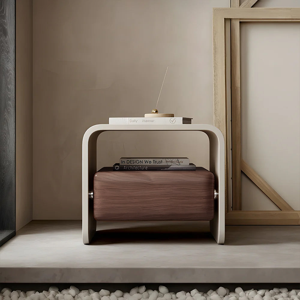 Sleek Modern Nightstand with Curved Edges Wooden Storage Drawer