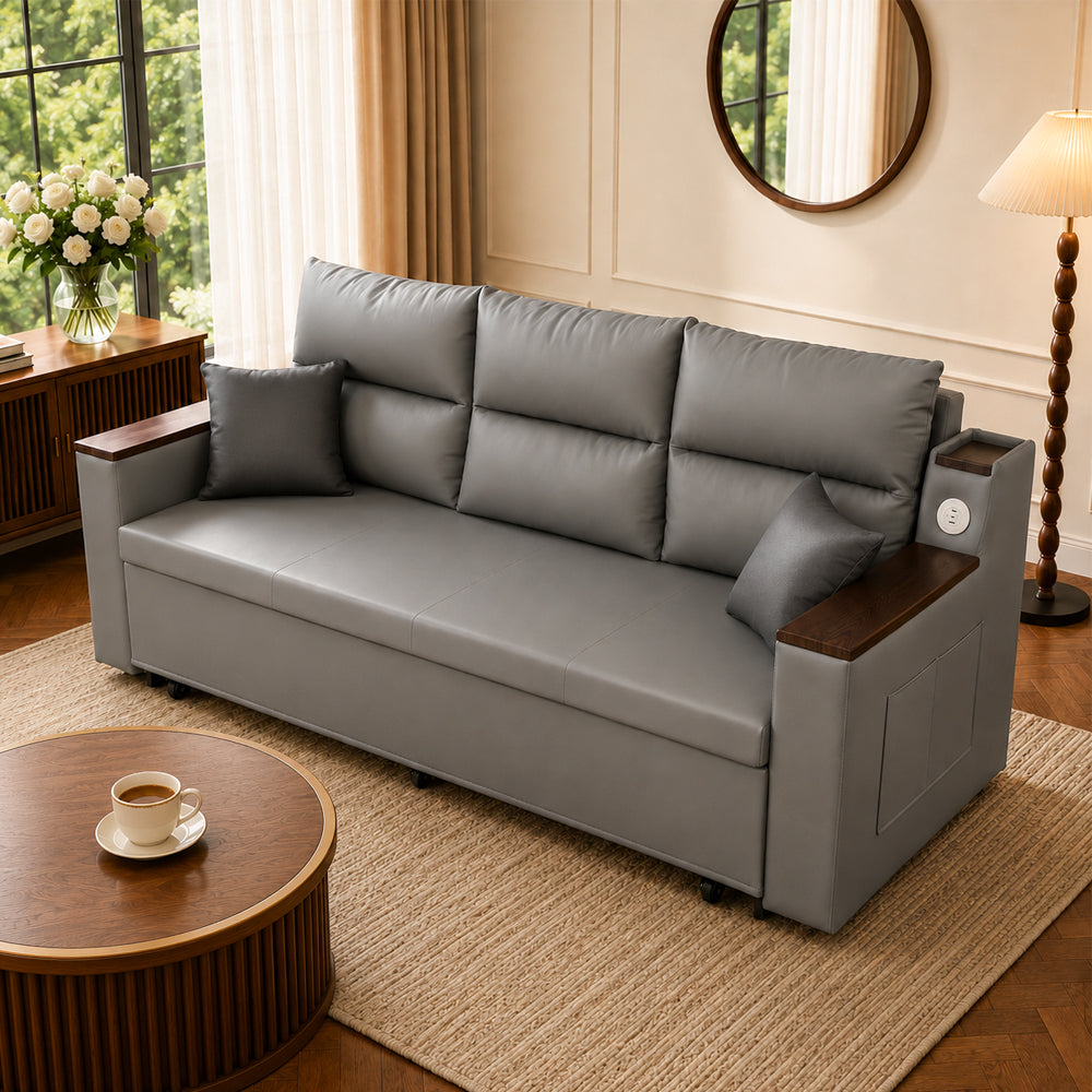 83'' 3-Seater Pull-Out Sleeper Sofa with Storage & USB Port