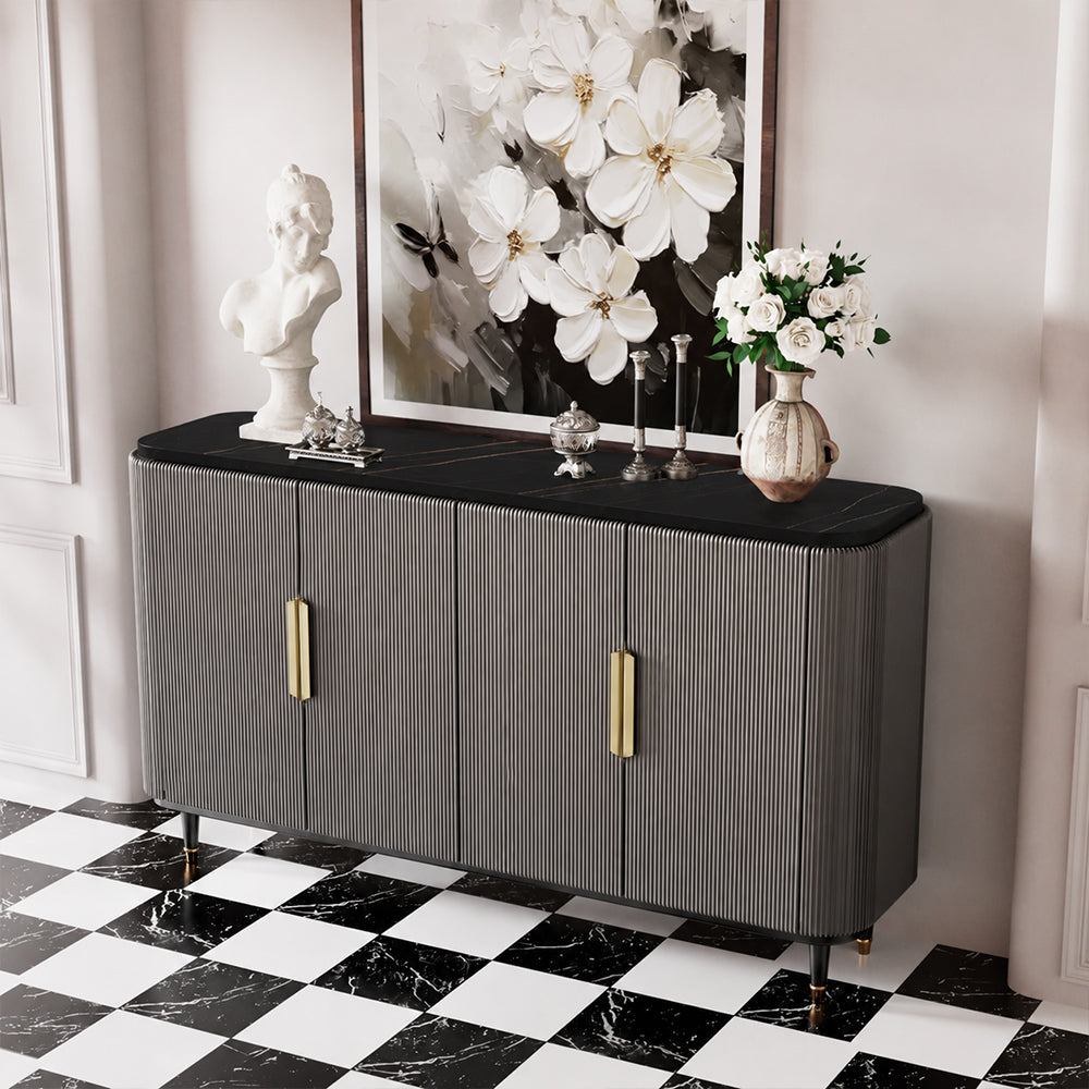 59'' Modern Luxury Elegant Gray and Gold Sideboard with Shelves