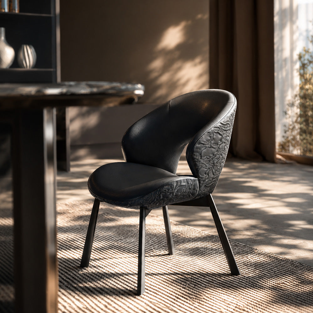 Modern Curved Dining Chair Set of 2 with Upholstered Seat & Carbon Steel Frame