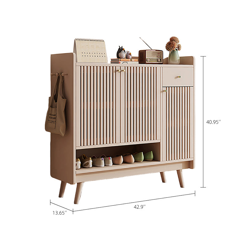 Shoe Cabinet Slatted Design Adjustable Shelves Modern Storage Organizer
