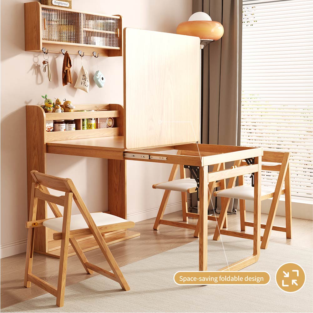 62" Wall-Side Murphy Foldable Dining Table with Integrated Shelf Storage