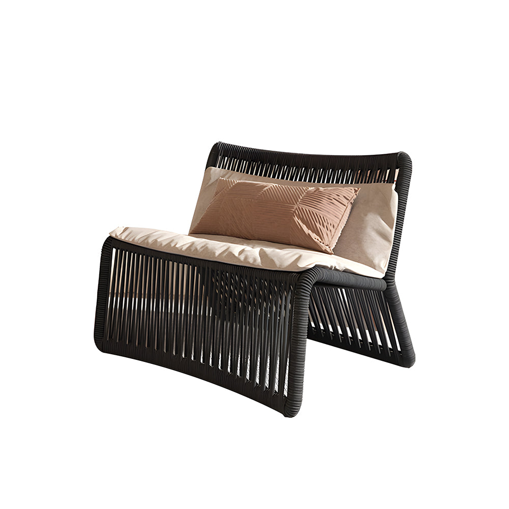 Boho Rattan Accent Chair with Cushioned Seat and Open-Weave Design