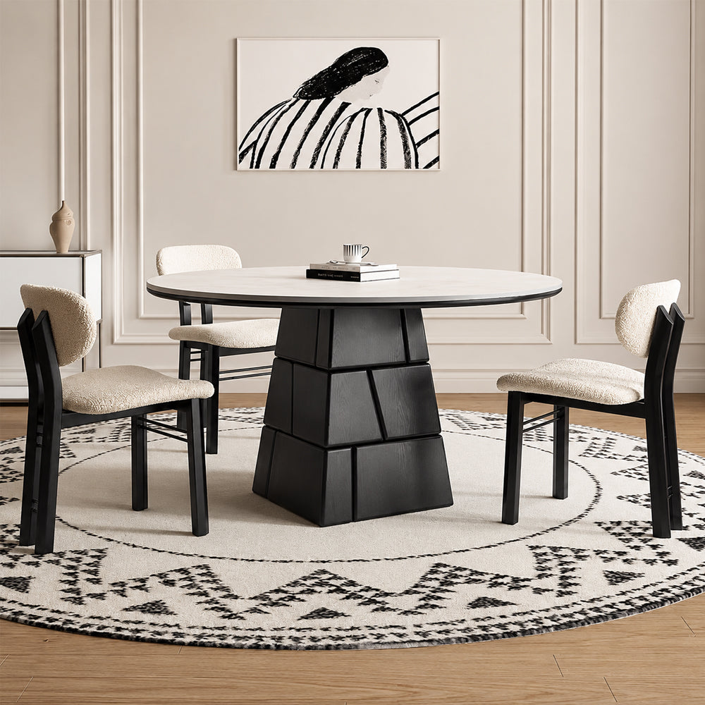 47.2" Modern Round Dining Table with Sintered Stone Top and Geometric Pedestal Base