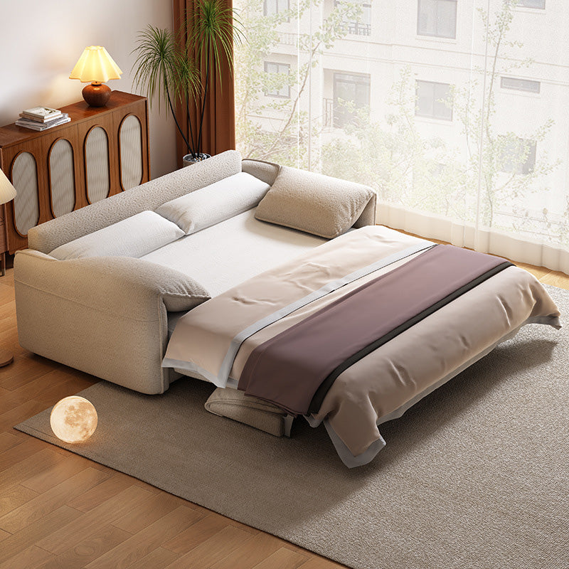 76" Beige Sleeper Sofa with 3.9" Thick Spring Mattress Modern Space-saving Design