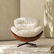 Swivel Accent Chair with Cloud-Like Cushioning and Brown Wraparound Frame