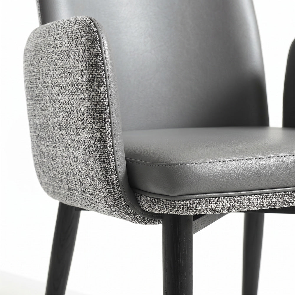 Modern Gray Upholstered Dining Chair with Armrests and Black Legs 1 Piece