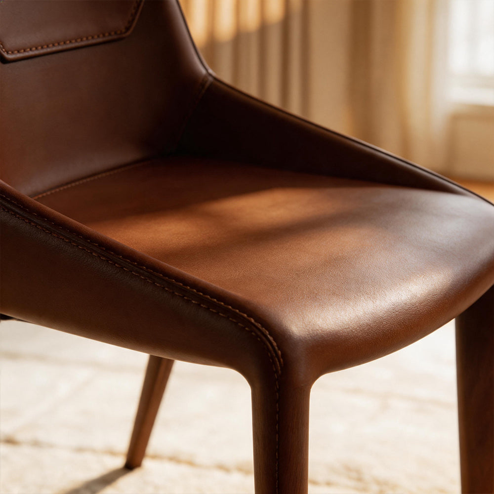 Modern Brown Leather-Look Dining Chair with Integrated Legs 1 Piece