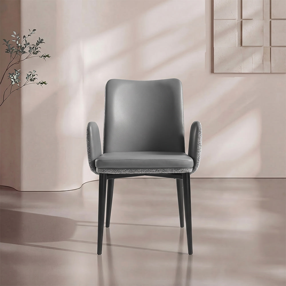 Modern Gray Upholstered Dining Chair with Armrests and Black Legs 1 Piece