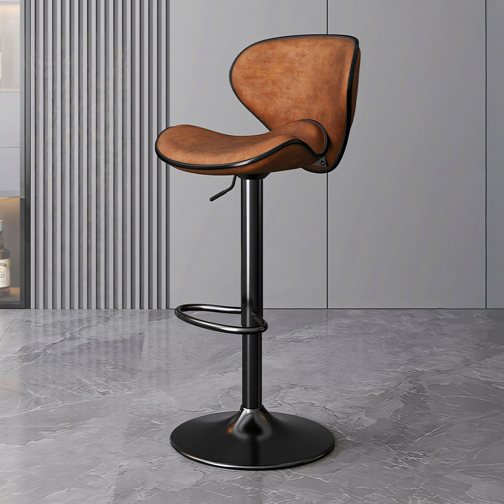 Modern Adjustable Swivel Bar Stool Brown Faux Leather Seat Black Metal Base Counter Height Bar Chair 1 Piece