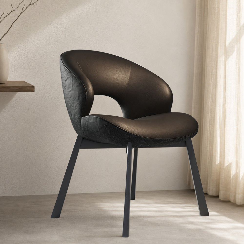 Modern Curved Dining Chair Set of 2 with Upholstered Seat & Carbon Steel Frame