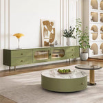 Load image into Gallery viewer, 70.87" Modern Green TV Stand with Gold-Ribbed Glass Doors &amp; Storage Drawers
