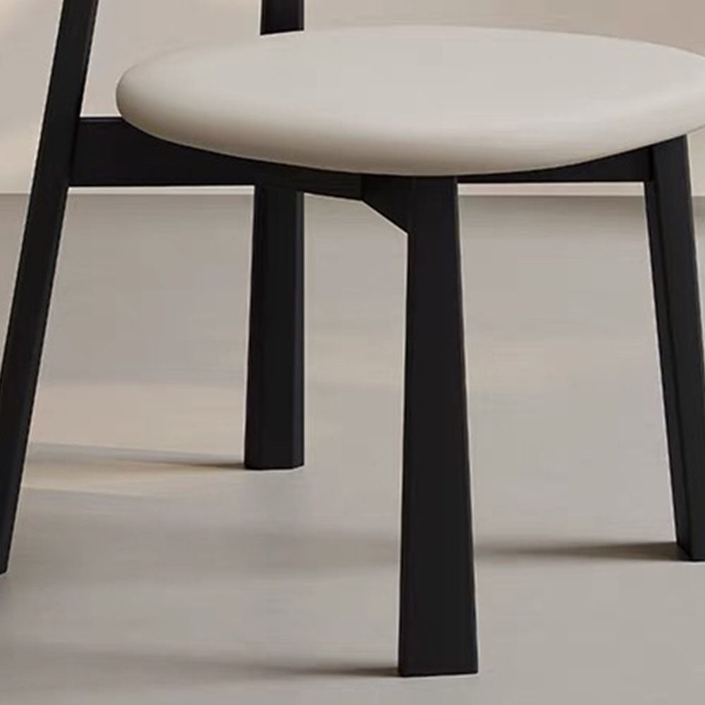 Modern Minimalist Dining Chair Solid Wood Frame with Curved Backrest & Soft Faux Leather Seat