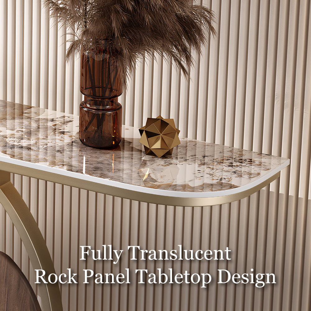 Modern Sintered Stone Entryway Console Table with Gold Metal Artistic Base