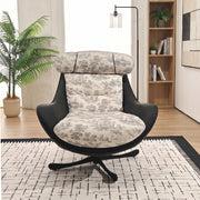 Printed Swivel Lounge Chair with Black Faux Leather Shell
