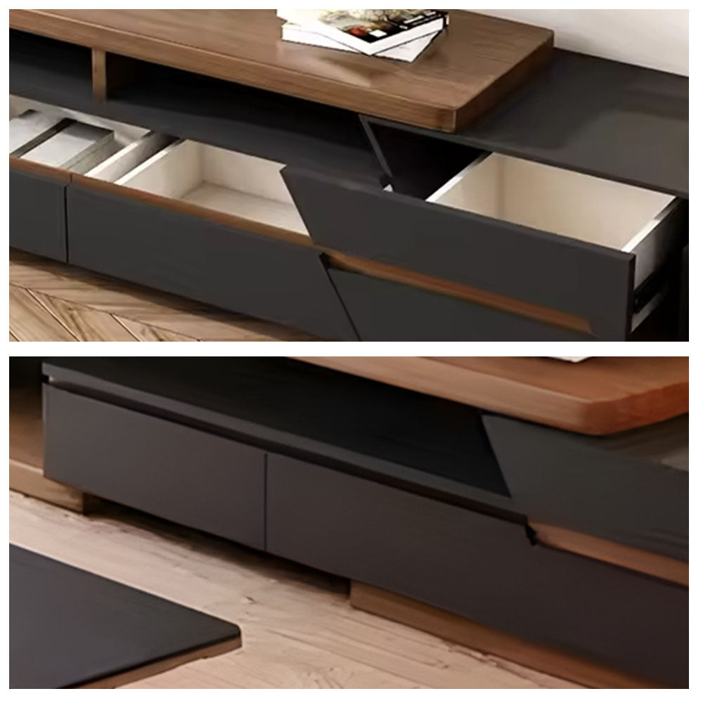 78.7" Modern Walnut & Black Adjustable TV Console Expandable Media Stand