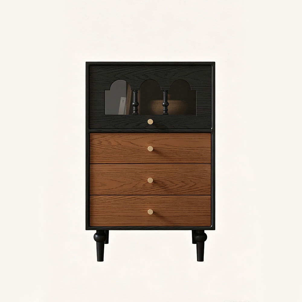 Modern Walnut Nightstand with Mirrored Drawer Mid Century Bedside Table
