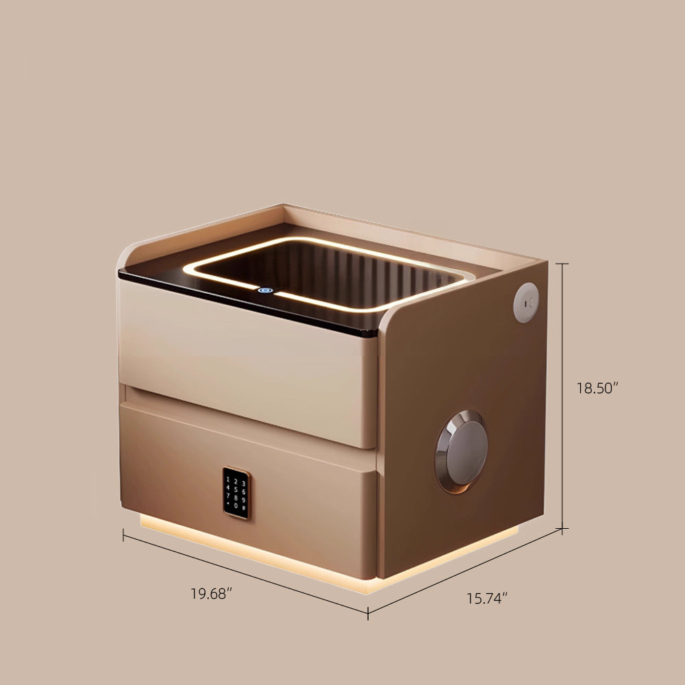 Smart Leather Nightstand with LED Ambience Light Wireless Charging Bluetooth Speaker and Digital Password Lock