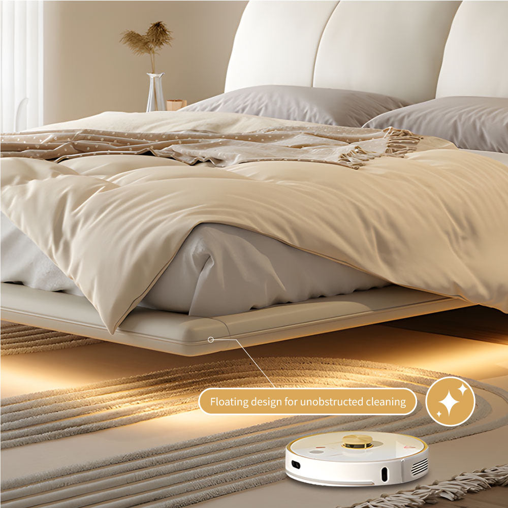 Modern Minimalist Platform Bed with LED Lighting Ultra-Fiber Leather Steel Frame