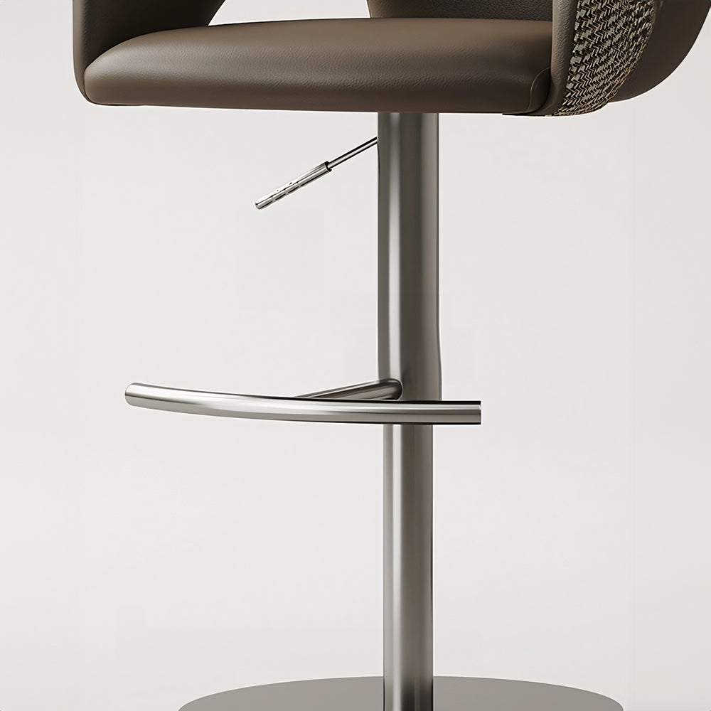 Modern Adjustable Swivel Bar Stool Faux Leather Seat Woven Back Counter Height Bar Chair with Metal Base 1 Piece