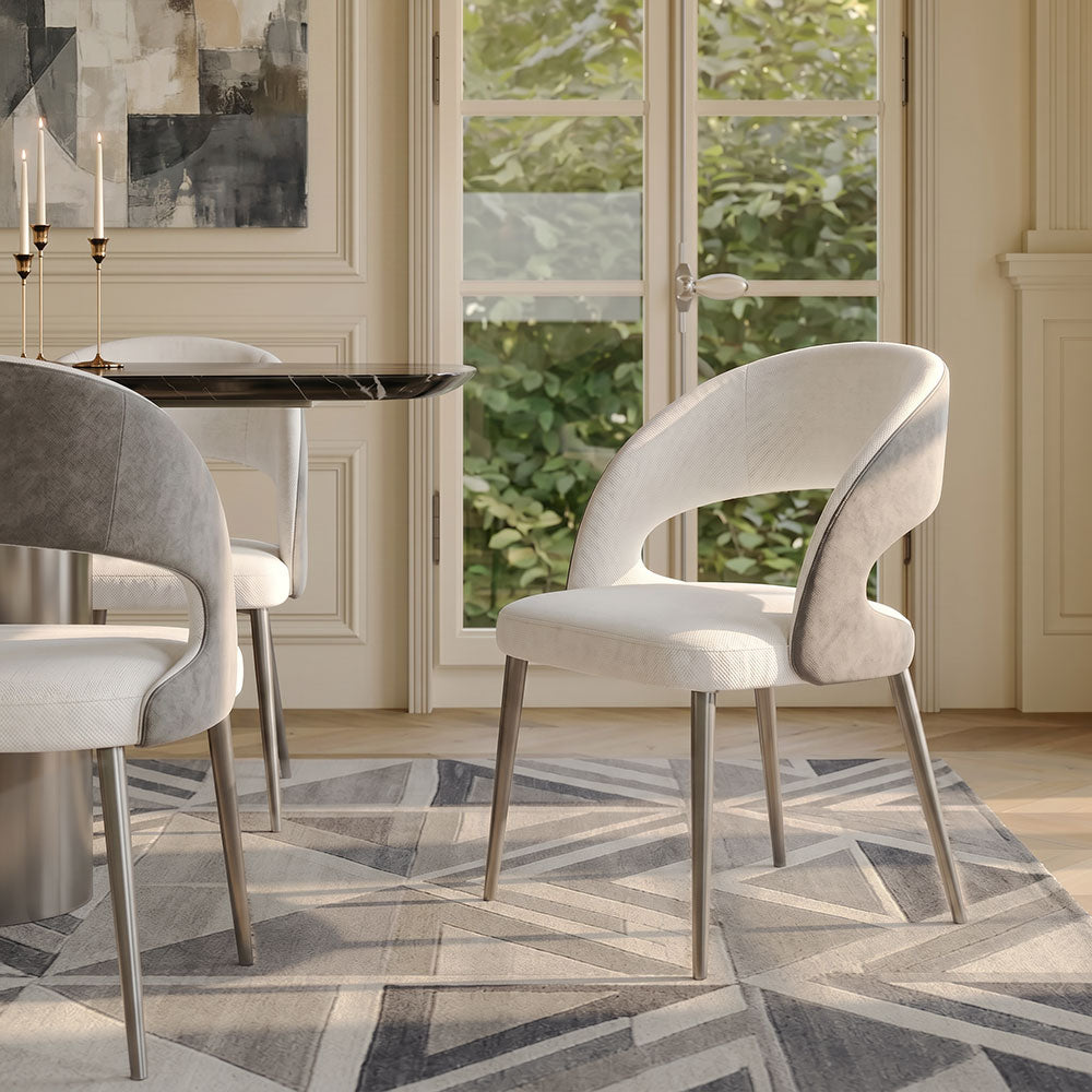 Modern Cream Dining Chair with Curved Open Back and Metal Legs 1 Piece