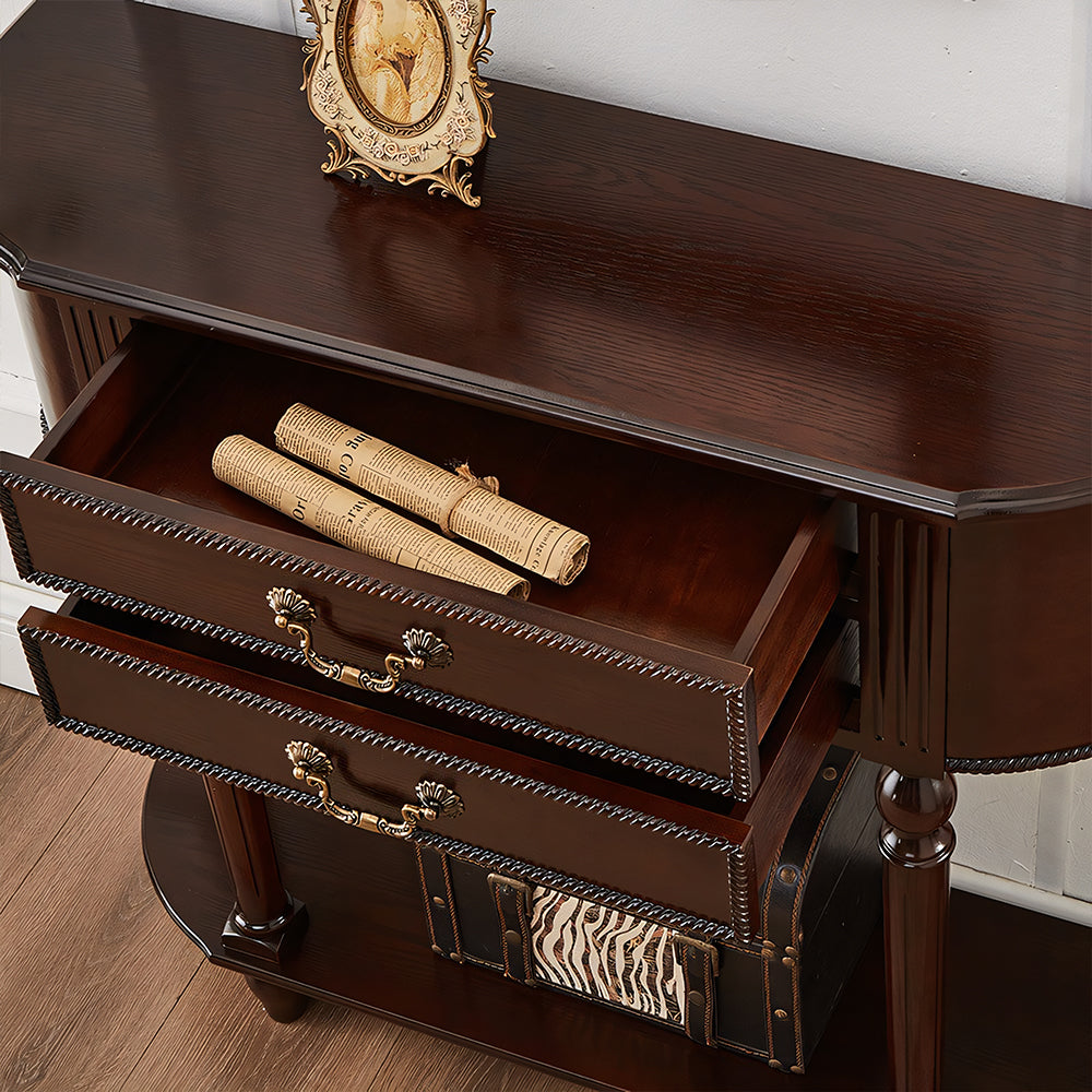 Solid Wood Classic Entryway Console Table with Drawers and Lower Shelf