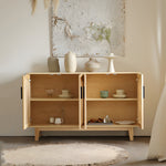 Load image into Gallery viewer, 59'' Modern Cane Sideboard Cabinet Wooden Buffet Storage Cabinet with Woven Doors
