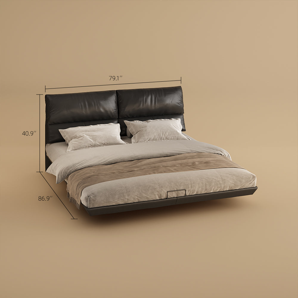 Contemporary Floating Platform Bed with LED Ambient Lighting & Upholstered Headboard