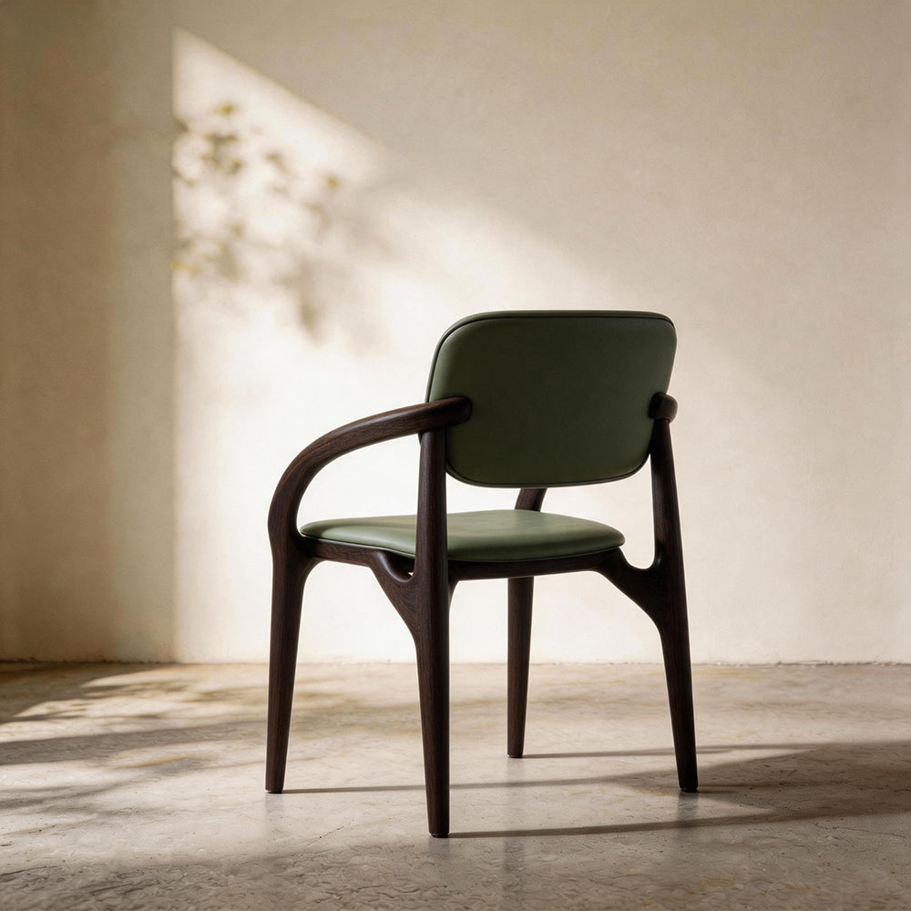 Modern Solid Wood Dining Chair with Green Upholstered Seat and Back 1 Piece