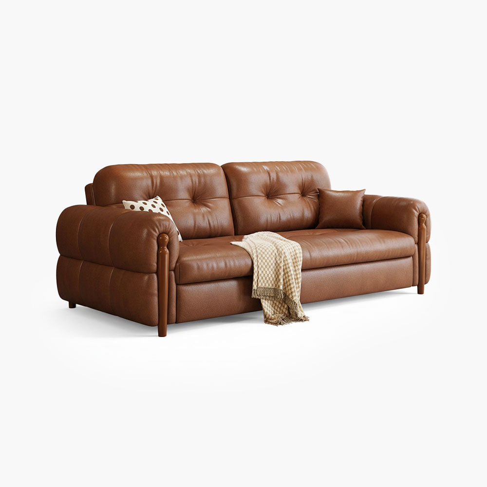 Modern Brown Faux Leather Sofa Bed Pull-Out 2-in-1 Convertible Sleeper Couch