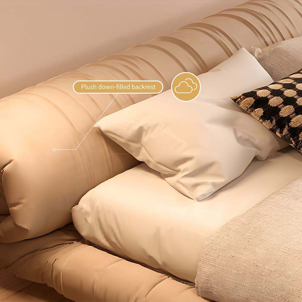 Minimalist Japanese-Style Tatami Bed Fabric Steel-Wood Slatted Frame