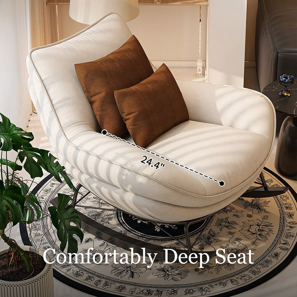 Modern Rocking Lounge Chair Upholstered Fabric Accent Chair with Curved Design and Metal Base