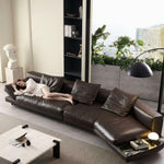 Load image into Gallery viewer, Modern Low-Profile Leather Sofa Deep Brown Upholstery with Wide Armrests &amp; Metal Legs
