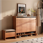 Load image into Gallery viewer, Modern Wood Shoe Cabinet with Doors Natural Entryway Storage Organizer with Open Shelf
