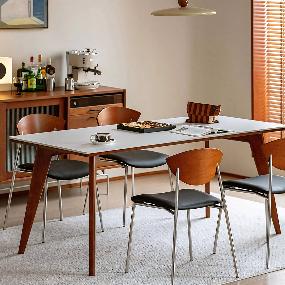 Modern Dining Chair with Stainless Steel Legs Faux Leather Upholstered Seat Ergonomic Wood Backrest for Dining Room